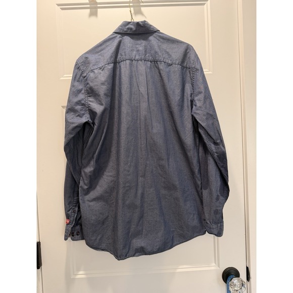 Pierre Cardin Mens Medium Chambray Button Up Shirt Blue Floral Trim - Picture 5 of 5